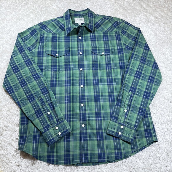 VTG Lucky Brand Shirt Men L Plaid Saturday Stretch Western Pearl Snap Cowboy Y2K - Picture 1 of 11